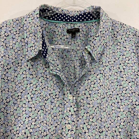 Talbots size 3X Blue Ditsy Floral Cotton Long Sleeve Button Down Preppy - Picture 3 of 9